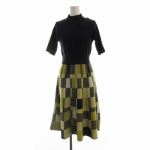 ニット ワンピース ひざ丈 総柄 ハイネック 五分袖 38 マルチカラー A14629P /RO