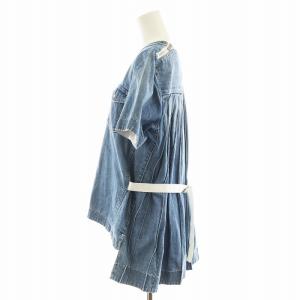 sacai カットソー 半袖 デニム地 プリーツ 3 水色 ライトブルー 17-03271 /AN43