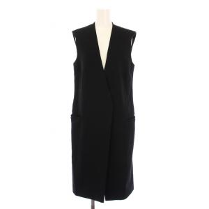 ロングベスト ジレ Vネック 前開きトッパー ストレッチ 無地 S 黒 ブラック /BB