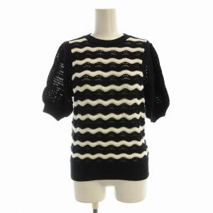 クロシェスリーブニットトップ カットソー 半袖 36 黒 ブラック 012224312400 /EE