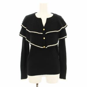 22SS フリルカラーニットトップ 022244307400 長袖 ハーフボタン 金ボタン アンゴラ混