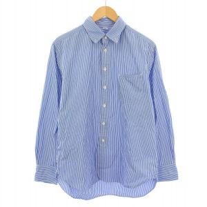 180番三子の908ローファーシャツ カジュアル 長袖 レギュラーカラー ストライプ柄 青 ブルー 白