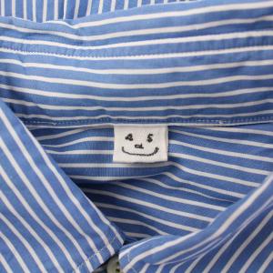 45R 180番三子の908ローファーシャツ カジュアル 長袖 レギュラーカラー ストライプ柄 青 ブルー 白