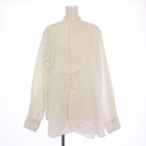 シャツ ブラウス 長袖 バンドカラー 刺繍 無地 F 白 ホワイト /BB