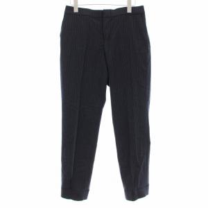 ウールストレッチのイージースラックス テーパードパンツ ジップフライ ストライプ柄 3 紺 ネイビー グレー