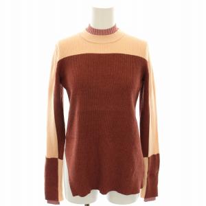 カラーブロックリブニット カットソー レイヤード 長袖 F ピンクベージュ 茶 ブラウン RWNT225037