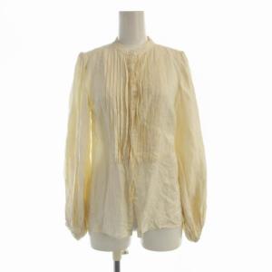 シャツ ブラウス プリーツ バンドカラー 麻 リネン混 長袖 F アイボリー  MY15SS-BL001