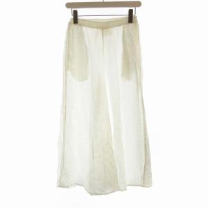 ワイドパンツ イージー 麻 リネン レース F 白 ホワイト /RO