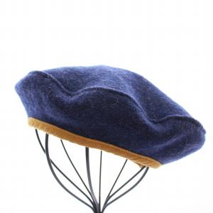 縮絨のベレー帽 帽子 ウール ロゴ 紺 ネイビー 7109099 /KU