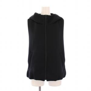 HIROKO KOSHINO ベスト ジャケット ジップアップ フード 38 黒 /BM
