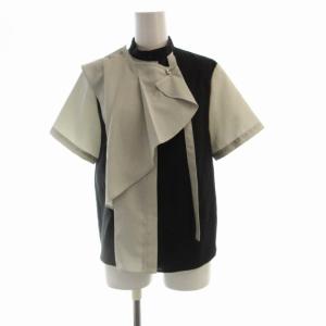 23SS バベルフレアブラウス シャツ タック 半袖 F アイボリー 黒 ブラック 143202004