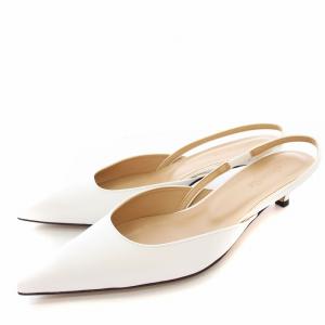 パンプス ポインテッドトゥ レザー バックストラップ 23.5cm 白 ホワイト /G