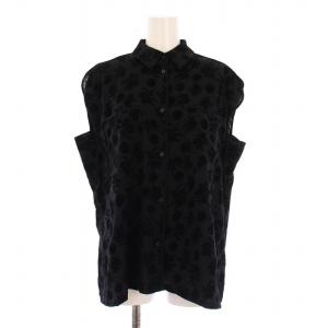 マリンフロッキープリントパイピングノースリーブブラウス シャツ レギュラーカラー 花柄 ストレッチ F