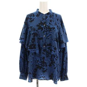 花柄 シャツ フリル ブラウス 1042404A0003 長袖 F 青 ブルー /G