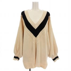 Vネック ニット 03223-43168 リブニット 長袖 36 ベージュ /G
