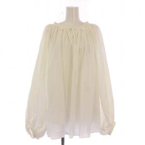 コットンボイルペザントブラウス フレアシャツ ギャザー 長袖 スキッパー 無地 1 白 ホワイト 168-2150039