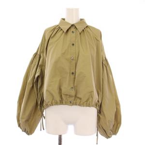 タフタギャザーシャツ ブラウス 長袖 レギュラーカラー ショート丈 36 カーキ 0324341154