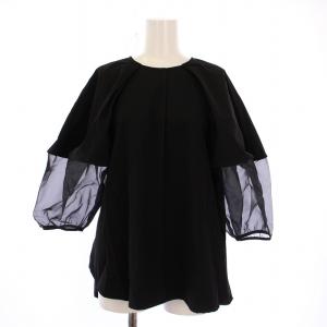 HALF ORGANZA SLEEVE BL ハーフオーガンザスリーブブラウス シャツ 五分袖 クルーネック
