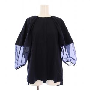 HALF ORGANZA SLEEVE BL ハーフオーガンザスリーブブラウス シャツ 五分袖 クルーネック