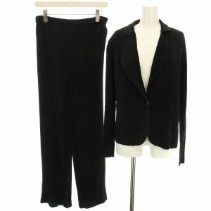 セットアップ 上下 テーラードジャケット シングル ストレートパンツ シャトルプリーツ 40 黒 ブラック