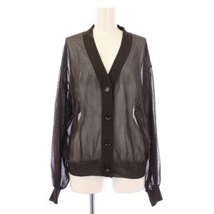 24SS Sheer Cardigan シアーカーディガン シースルー 長袖 Vネック 薄手 F 茶 ブラウン