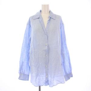 24SS リネンウォッシュシャツ オープンカラー 長袖 無地 F 水色 ライトブルー 24050500406010