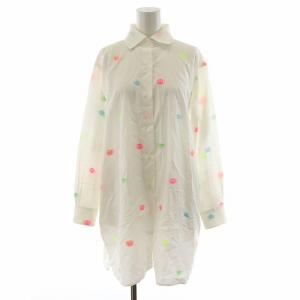 シャツ ブラウス ロング丈 長袖 刺繍 コットン XS マルチカラー ピンク 黄緑 白 ホワイト YMP-814F