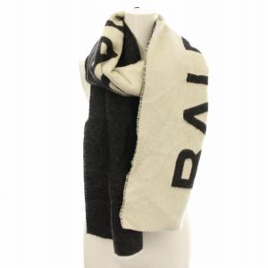 BALENCIAGA 17AW ロゴ マフラー カシミヤ混 白 グレー /G
