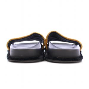 FENDI サンダル フラットズッカ柄 ファー ロゴ 36 黒 ブラック /BB