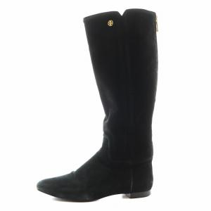 ロングブーツ ヒール スエード 7.5M 黒 ブラック /AN14