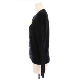 PLAY Comme des Garçons クルーネックカーディガン ニット 長袖 薄手 ロゴ 刺繍 ワンポイント ウール M 黒 ブラック AZ-N049
