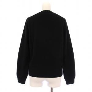 PLAY Comme des Garçons クルーネックカーディガン ニット 長袖 薄手 ロゴ 刺繍 ワンポイント ウール M 黒 ブラック AZ-N049