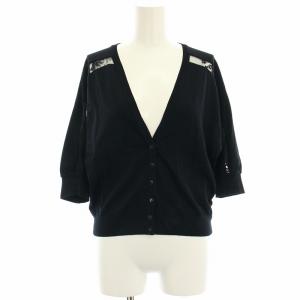 ニットカーディガン ボレロ レース切替 七分袖 40 紺 ネイビー M5N60-187-28 /HN