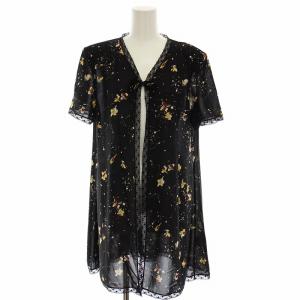 シアーカーディガン 半袖 花柄 リボン レース 肩パッド 黒 P028SFJ16B /RE