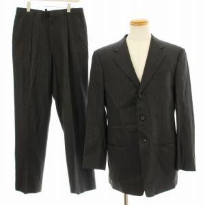 シングルスーツ セットアップ 上下 テーラードジャケット パンツ ジップフライ ストライプ柄 ウール 50