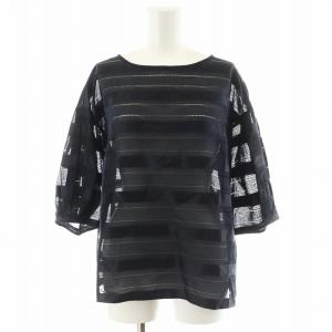 シャツ ブラウス 5分袖 ボーダー柄 シアー シースルー 38 紺 ネイビー G5M13-159-28