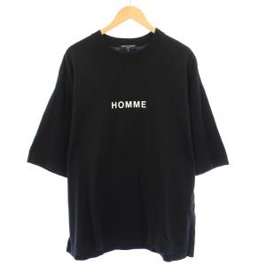 プリントオーバーサイズ綿度詰天竺Tシャツ 半袖 クルーネック ロゴ ストレッチ L 黒 ブラック HG-T023