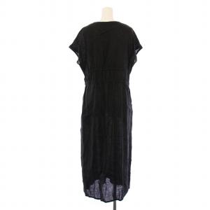 fog linen work フレアワンピース ギャザー ミモレ ロング ノースリーブ スキッパー ウエストゴム 無地 麻 リネン F