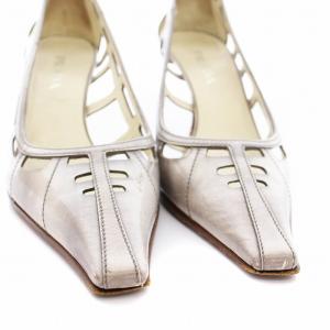 PRADA パンプス ヒール シューズ 37.5 シルバー グレー /YM