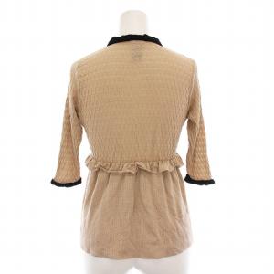 FENDI カットソー ニット Vネック 五分袖 S ベージュ 黒 /YM