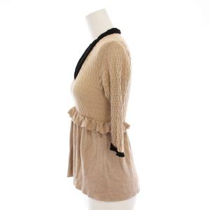 FENDI カットソー ニット Vネック 五分袖 S ベージュ 黒 /YM