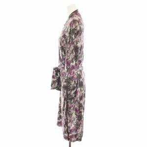 DIANE von FURSTENBERG ラップワンピース ひざ丈 長袖 総柄 ヘビ柄 リボン 絹 シルク 6 グレー ピンク D3138001S8
