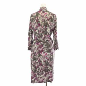 DIANE von FURSTENBERG ラップワンピース ひざ丈 長袖 総柄 ヘビ柄 リボン 絹 シルク 6 グレー ピンク D3138001S8