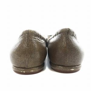 PRADA バレエシューズ リボン ラウンドトゥ レザー 37.5 カーキ /AN13