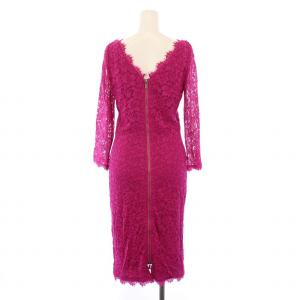 DIANE von FURSTENBERG ワンピース ひざ丈 七分袖 総レース 6 ピンク /BM
