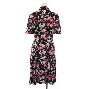DIANE von FURSTENBERG シャツ ワンピース ひざ丈 半袖 花柄 シルク 4 黒 ピンク /BM