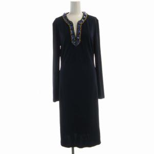 ワンピース マキシ ロング ビジュー装飾 長袖 S 紺 ネイビー 79173-1-18007 /RO