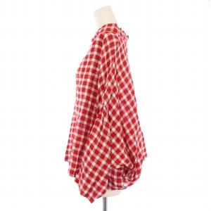 gallego desportes シャツ ブラウス 長袖 ボートネック チェック柄 麻 リネン F 赤 レッド 白 ホワイト /BB