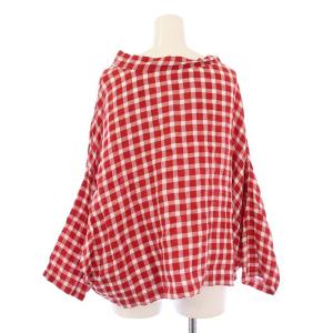 gallego desportes シャツ ブラウス 長袖 ボートネック チェック柄 麻 リネン F 赤 レッド 白 ホワイト /BB