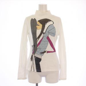 カットソー 長袖 ハイネック ストレッチ ロゴ イラスト プリント S 白 ホワイト /BB